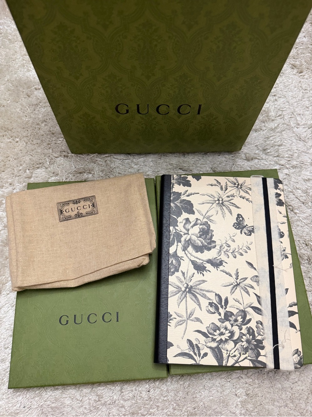 New Gucci Herbarium Floral Notebook with Black Trim